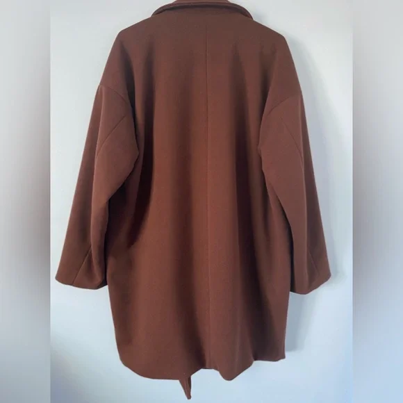 We Wore what Chocolate Brown Oversized Dropped Shoulder Faux Wool Jacket Coat - Picture 6 of 10